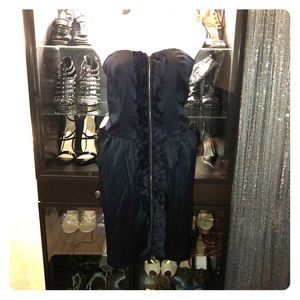 *SOLD* Black Satin Ruffle Zipper Mini Dinner Dress